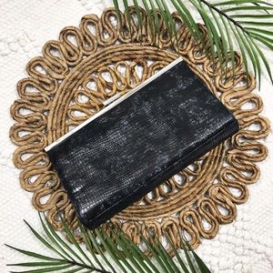 Bebe Black & Grey Snakeskin Texture Clutch